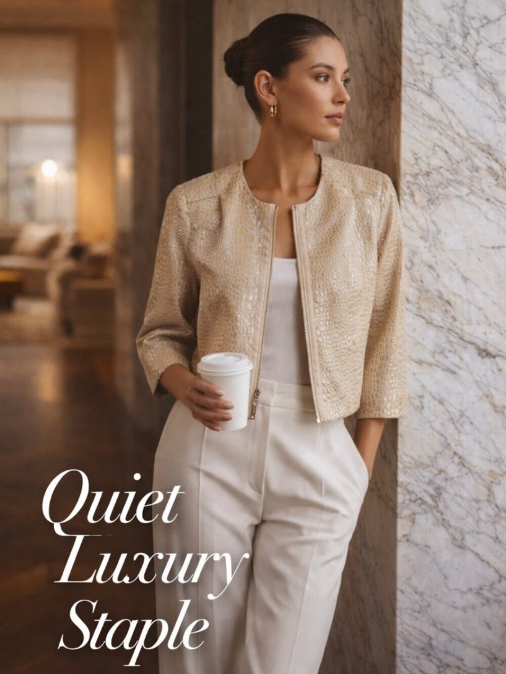 Rebecca Moses Cream Textured Cropped Jacket XS Quiet Luxury Old Money Blazer
